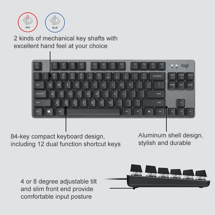 Logitech K835 Mini Mechanical Keyboard with Green Shaft - Wired Performance