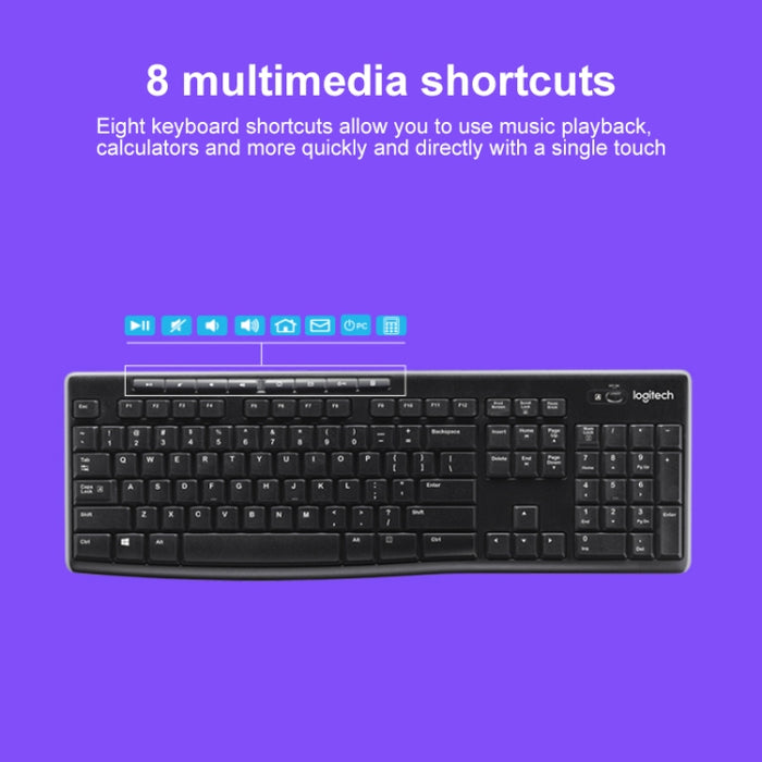 Logitech MK270 Wireless Keyboard Mouse Set - 2.4GHz Connectivity and Compact Design