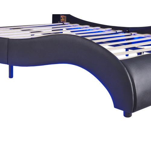 LYDARZ Full Size Bed Frame Upholstered Faux Leather Platform Bed with LED Light Black - LYDARZ