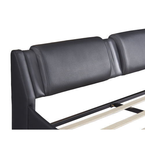 LYDARZ Full Size Bed Frame Upholstered Faux Leather Platform Bed with LED Light Black - LYDARZ