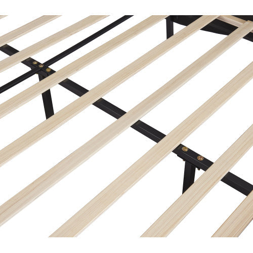 LYDARZ Full Size Bed Frame Upholstered Faux Leather Platform Bed with LED Light Black - LYDARZ