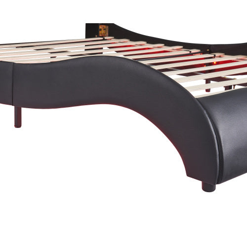 LYDARZ Full Size Bed Frame Upholstered Faux Leather Platform Bed with LED Light Black - LYDARZ