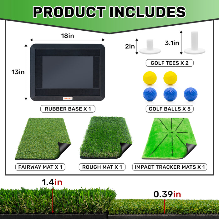 LYDARZ Golf Practice Mat - 3 Replaceable Mats with Swing Feedback & No-Slip Base - LYDARZ