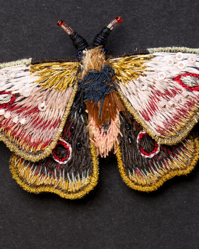 Mopane Emperor Moth Beaded Brooch Pin - Trovelore