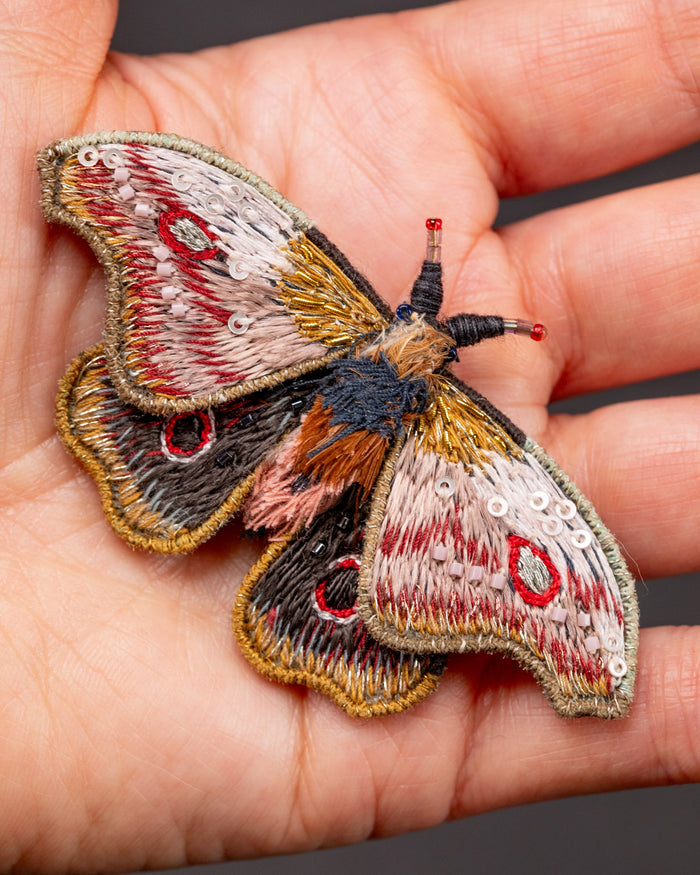 Mopane Emperor Moth Beaded Brooch Pin - Trovelore