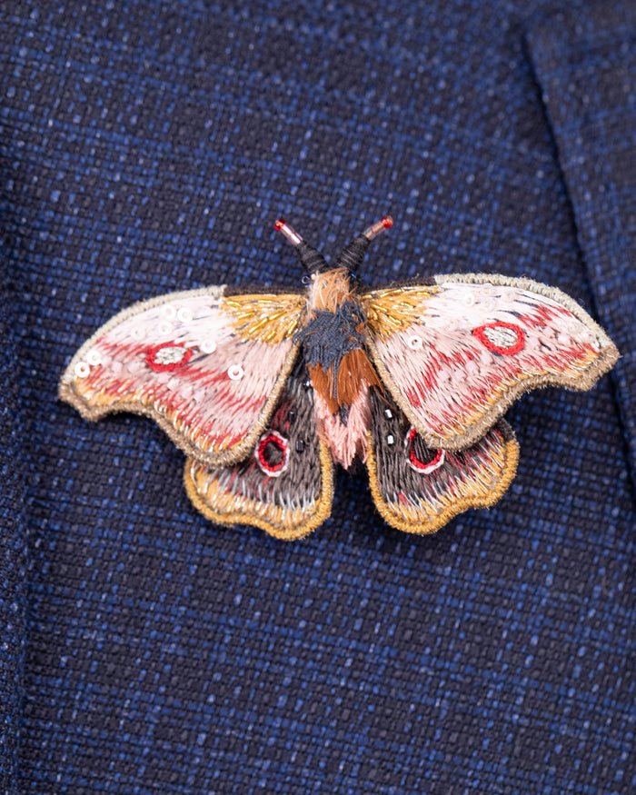 Mopane Emperor Moth Beaded Brooch Pin - Trovelore