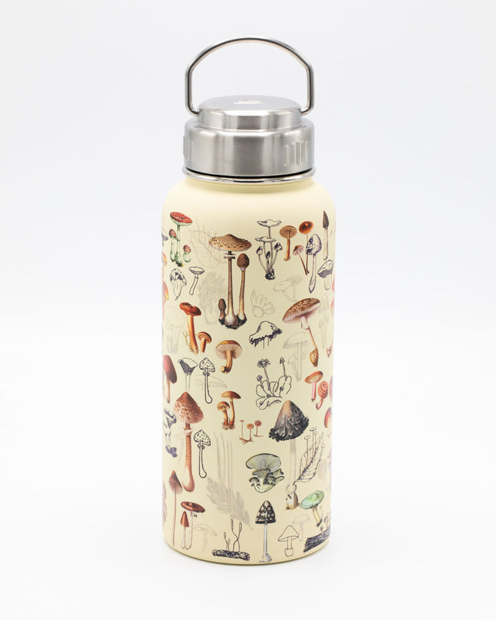 A Mushrooms 32 oz Steel Bottle with a Cognitive Surplus design on it.