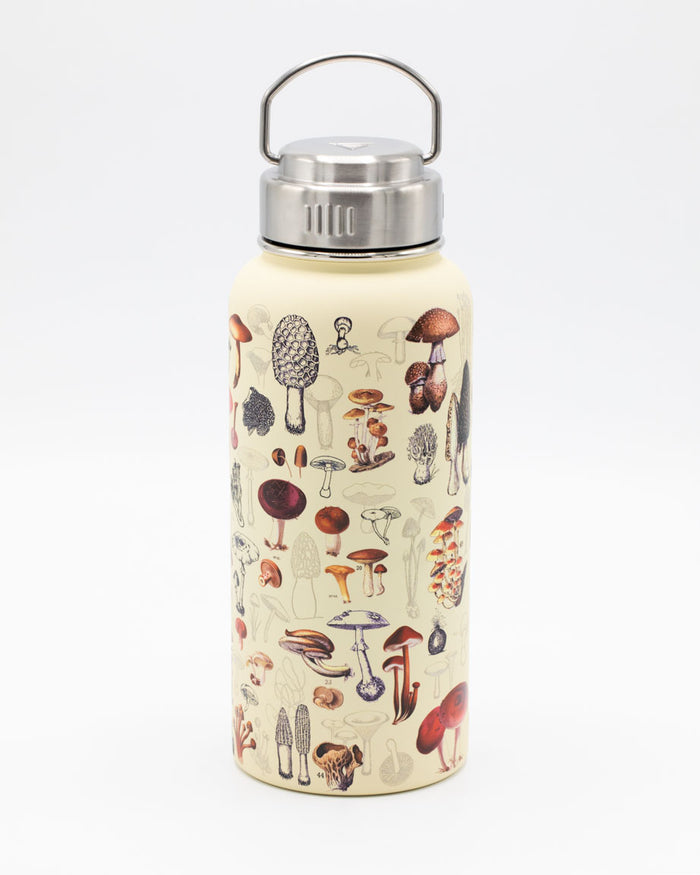 A Mushrooms 32 oz Steel Bottle with Cognitive Surplus on it.