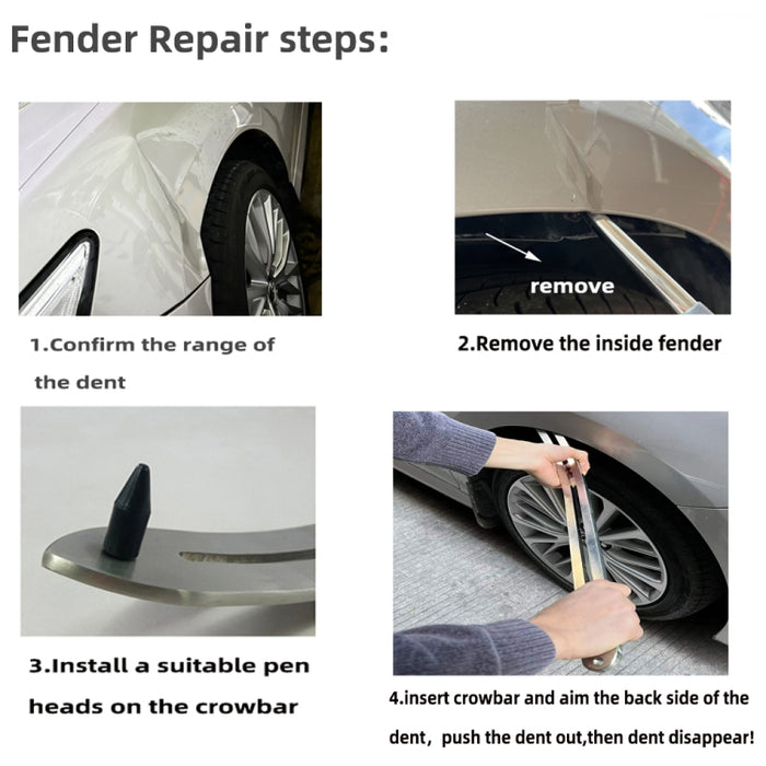 N8 Car Paintless Dent Removal Kit – 10 in 1 Fender Damage Repair Tools with Puller, Lifter, Arc Crowbar & Hook Rods