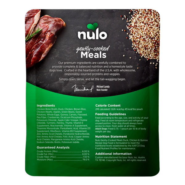 Nulo Gently-Cooked Meals Duck & Quinoa Recipe