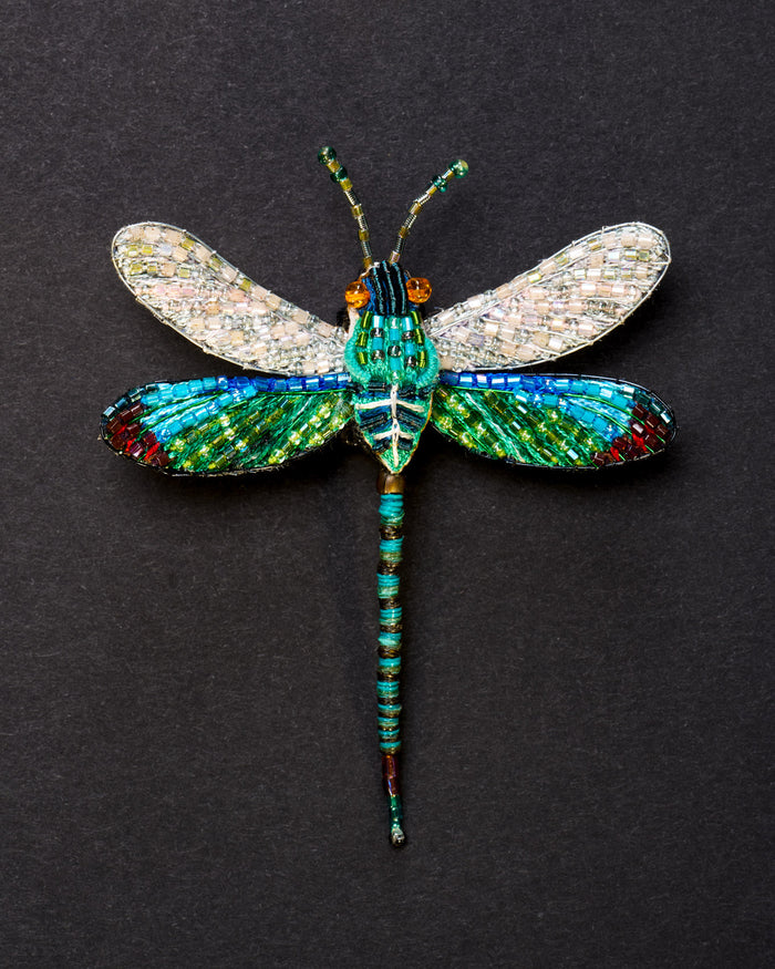 Oriental Greenwing Beaded Brooch Pin - Trovelore