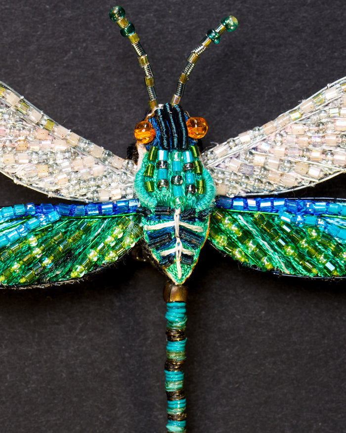 Oriental Greenwing Beaded Brooch Pin - Trovelore