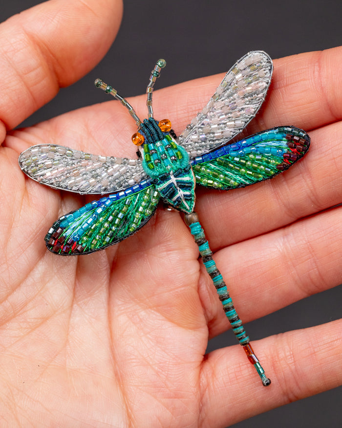 Oriental Greenwing Beaded Brooch Pin - Trovelore