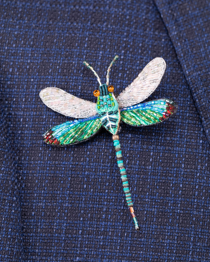 Oriental Greenwing Beaded Brooch Pin - Trovelore