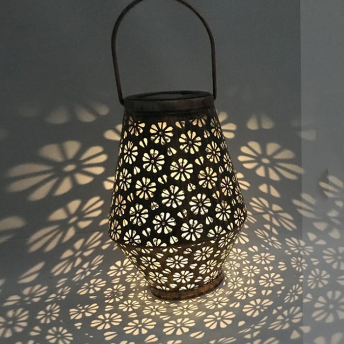 Outdoor Solar Iron Lantern Pendant Lamp - Wrought Iron Garden Decoration LED Light