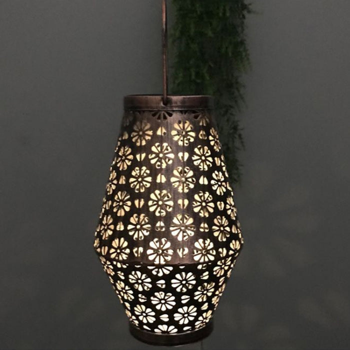 Outdoor Solar Iron Lantern Pendant Lamp - Wrought Iron Garden Decoration LED Light