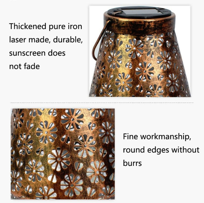 Outdoor Solar Iron Lantern Pendant Lamp - Wrought Iron Garden Decoration LED Light