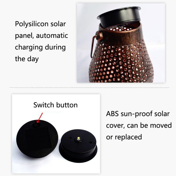 Outdoor Solar Iron Lantern Pendant Lamp - Wrought Iron Garden Decoration LED Light