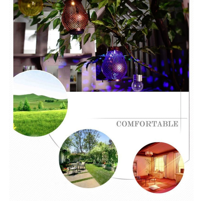 Outdoor Solar Iron Lantern Pendant Lamp - Wrought Iron Garden Decoration LED Light