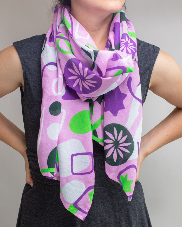 A woman wearing a Plankton: Diatoms Scarf by Cognitive Surplus.