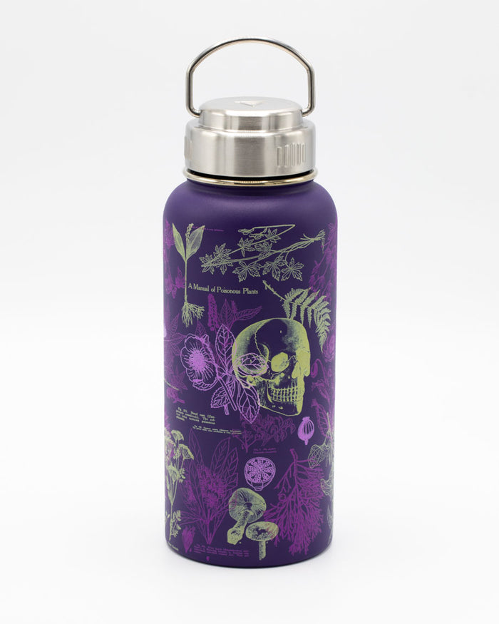 A Cognitive Surplus Poisonous Plants 32 oz Steel Bottle with a skull design on it.
