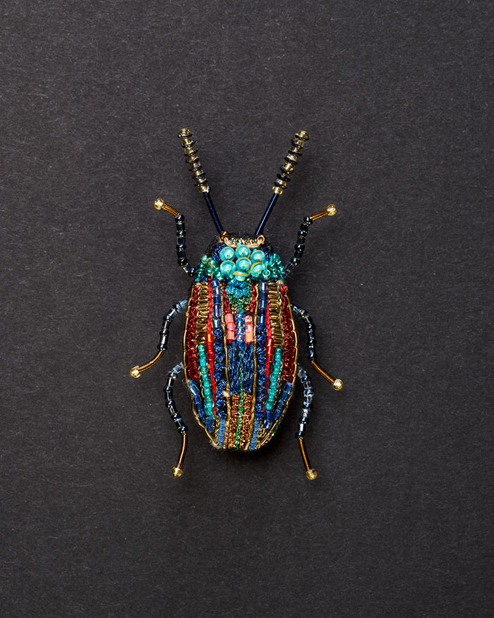 Rainbow Leaf Beetle Beaded Brooch Pin - Trovelore