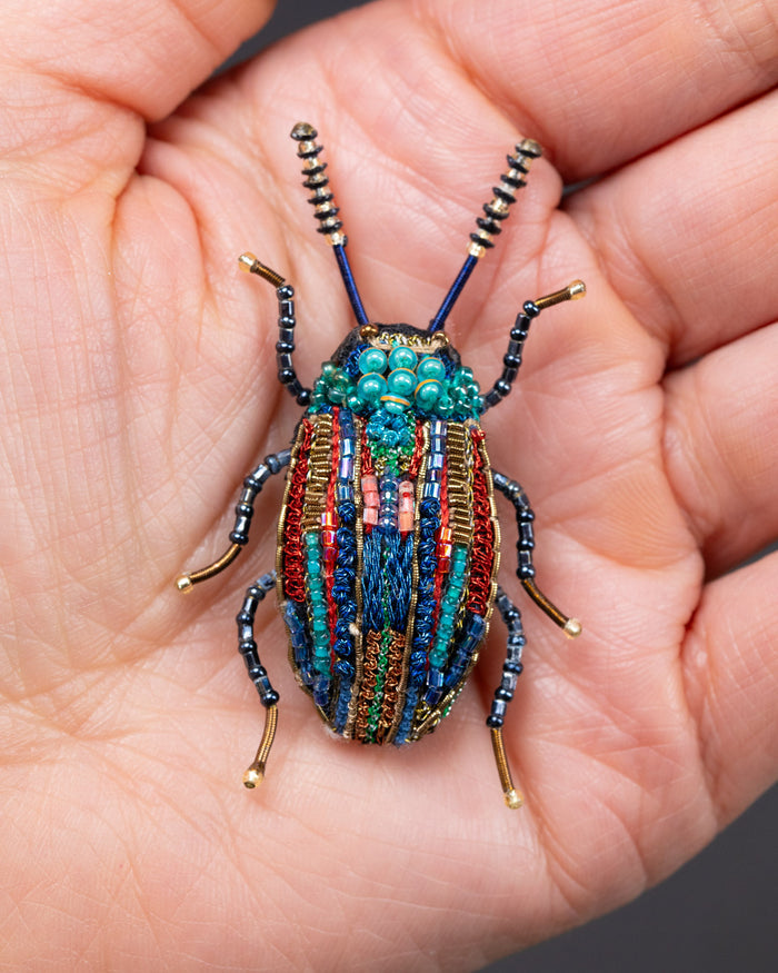 Rainbow Leaf Beetle Beaded Brooch Pin - Trovelore