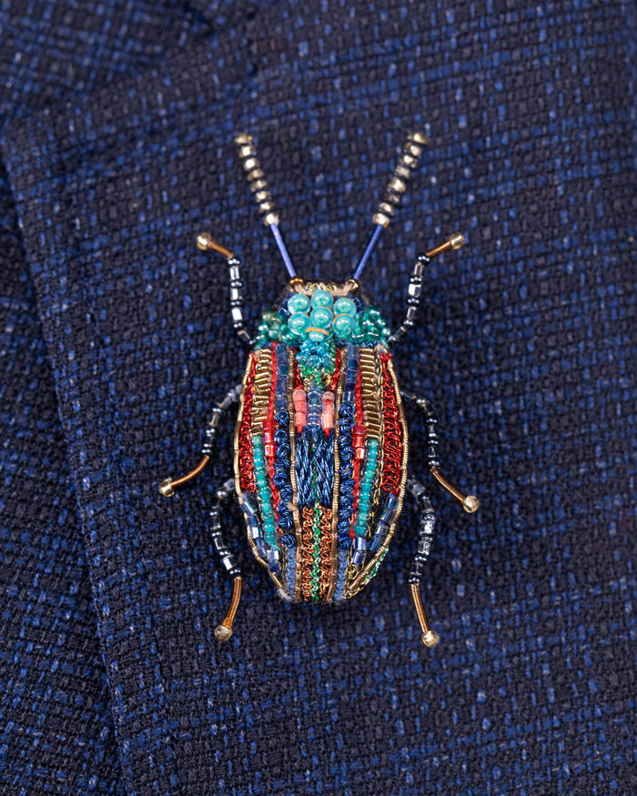 Rainbow Leaf Beetle Beaded Brooch Pin - Trovelore