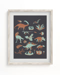A Cognitive Surplus framed art print of Retro Dinosaurs Museum Print in a black frame.