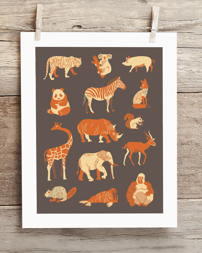 Retro Mammals Museum Print