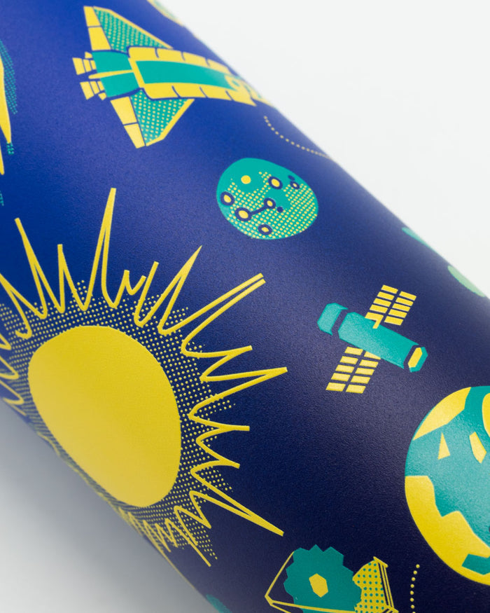 A Retro Space 18 oz Steel Bottle with a Cognitive Surplus theme.