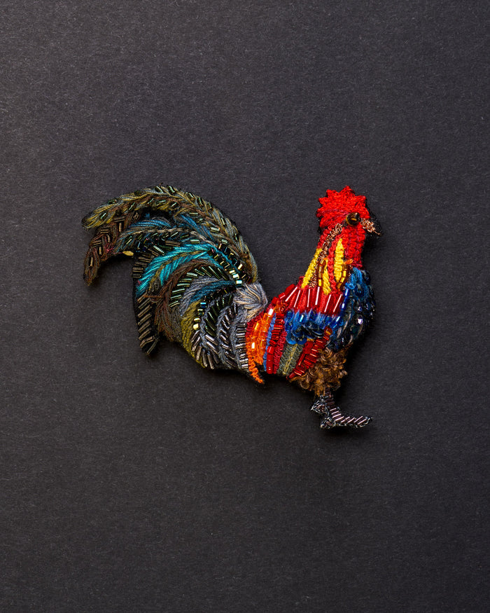 Rooster Beaded Brooch Pin - Trovelore