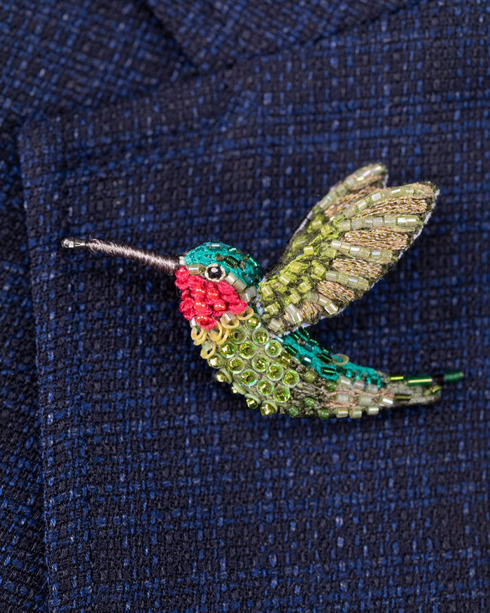 Ruby Throated Hummingbird Beaded Brooch Pin - Trovelore