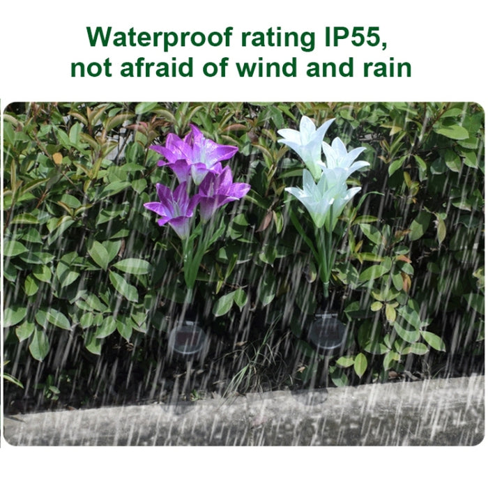Simulated Lily Flower 4 Heads Solar Powered Lily Flower Lamp – IP55 Waterproof LED Decorative Lawn Light