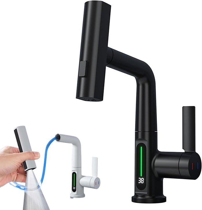 Intelligent Digital Display Faucet Pull-out Basin Faucet Temperature - LYDARZ