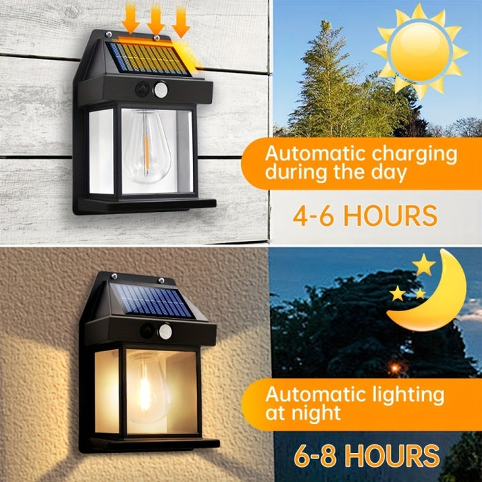 Solar Outdoor Wall Light - Tungsten Body Sensing Waterproof Garden Villa Night Light with 3 Modes