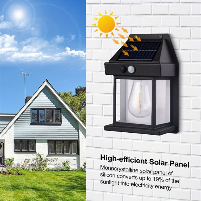Solar Outdoor Wall Light - Tungsten Body Sensing Waterproof Garden Villa Night Light with 3 Modes