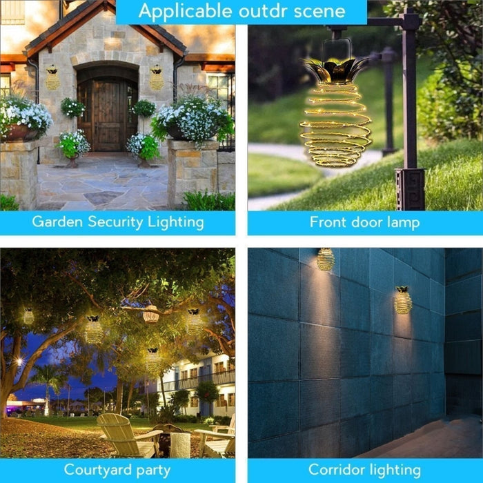 Solar Pineapple Lights with Simulation Surveillance Camera - Glare Anti-Thief LED Wall Lamp