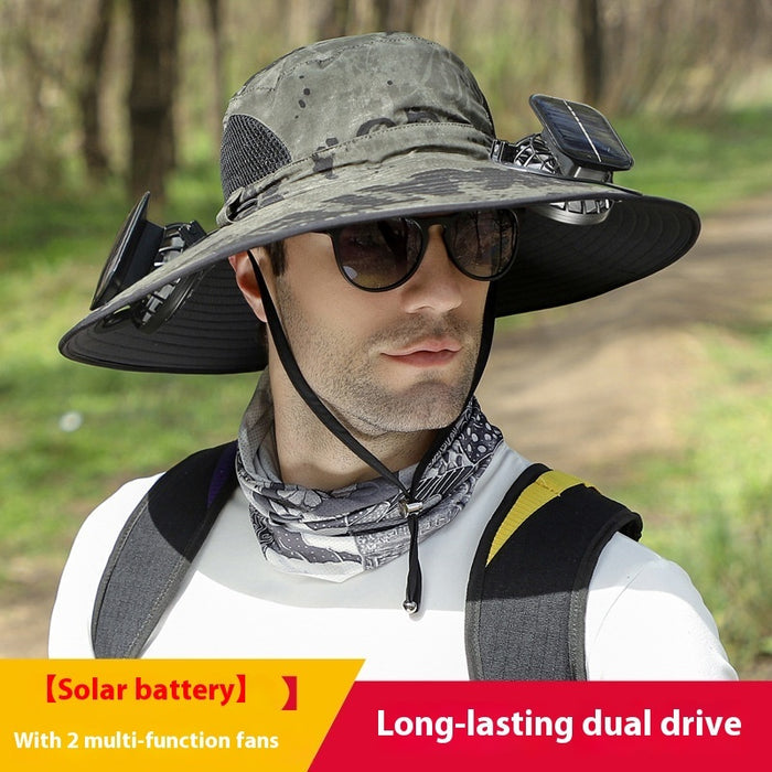 Solar Powered Outdoor Sun Hat with USB Charging & Adjustable Wide Brim for Fishing - LYDARZ