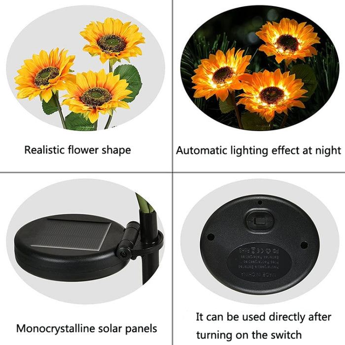 Solar Sunflower Garden Light - LED Decoration Light for Lawn and Landscape, Single Head and Three Heads