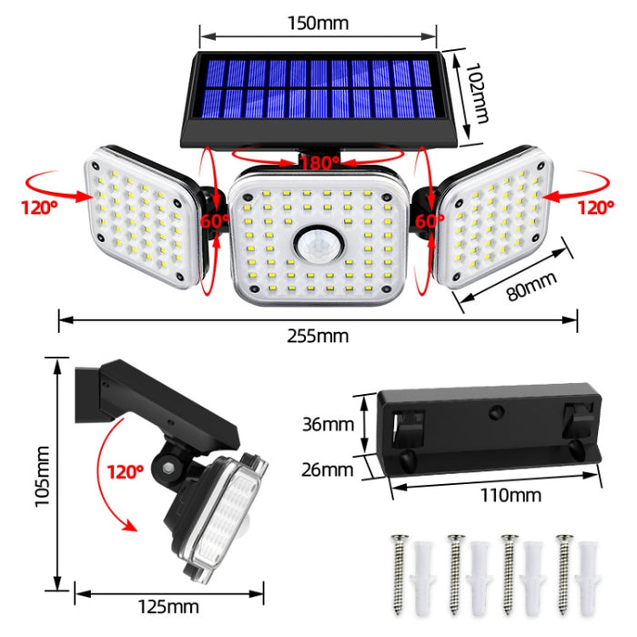 Solar Wall Lights - 3-Head Rotatable Waterproof Garden Street Lights for Outdoor Use