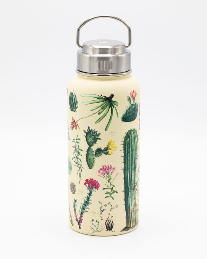 A Succulents 32 oz Steel Bottle with cactus plants on it, by Cognitive Surplus.