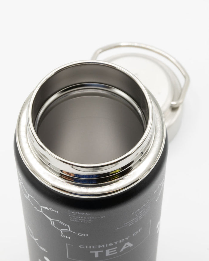 A Tea Chemistry 18 oz Steel Bottle by Cognitive Surplus with a lid.