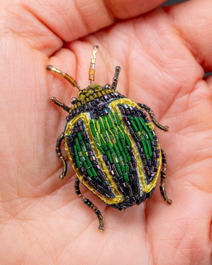 Tortoise Beetle Beaded Brooch Pin - Trovelore