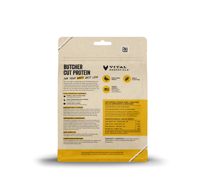 Vital Essentials Freeze Dried Raw Protein Mix-In Duck Recipe Mini Nibs Topper for Dogs