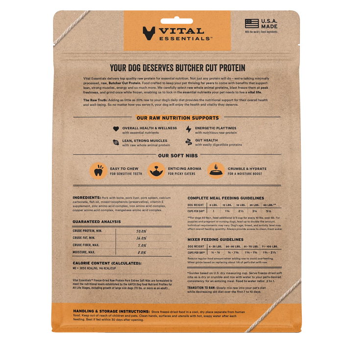 Vital Essentials Freeze-Dried Raw Protein Pork Soft Nibs Meal or Mixer Dog Food