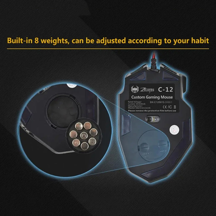 ZELOTES C12 Gaming Mouse - 12-Button Wired Ergonomic Design