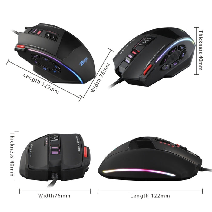 ZELOTES C13 RGB Gaming Mouse with 13 Keys, Macro Functions, and Custom Wired Design