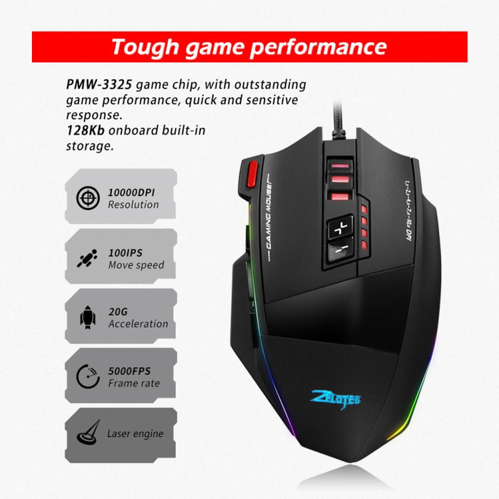 ZELOTES C13 RGB Gaming Mouse with 13 Keys, Macro Functions, and Custom Wired Design