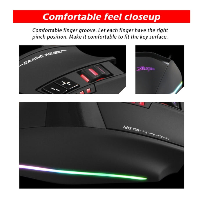 ZELOTES C13 RGB Gaming Mouse with 13 Keys, Macro Functions, and Custom Wired Design